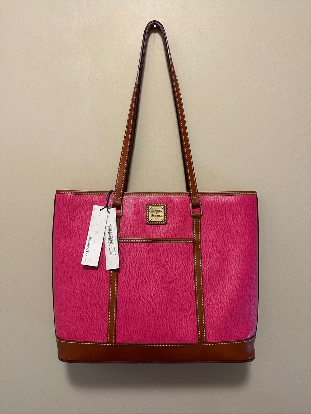 Dooney & Bourke Hot Pink Tote with Brown Leather Trim